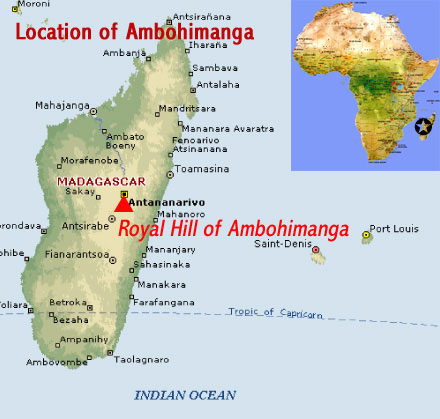 Map showing the location of the Royal Hill of Ambohimanga UNESCO world heritage site (Madagascar)