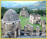 Resembling a European medieval castle, the Fasil Ghebbi was constructed by the Emperor Fasilidas in the 17th century, now a UNESCO world heritage site (Gondar Region, Ethiopia)