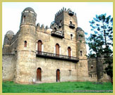 Fasilidas's Castle, built around 1640, shows a unique combination of Portuguese and Axumite architectural (Fasil Ghebbi world heritage site, Gondar Region, Ethiopia)