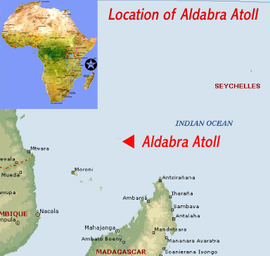 Map showing the Locaton Of Aldabra Atoll in Seychelles