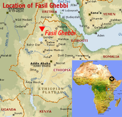 Map showing the location of Fasil Ghebbi UNESCO world heritage site (Gondar Region, Ethiopia)