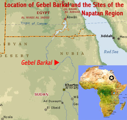 Map showing the location of Gebel Barkal and the Sites of the Napatan Region world heritage site (Sudan) one of the ancient civilisations of the Nile