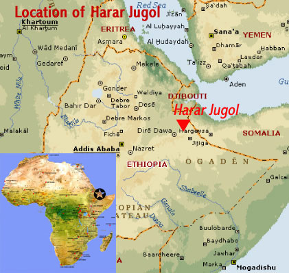 Map showing the location of Harar Jugol, the fortified historic town and UNESCO world heritage site (Ethiopia)