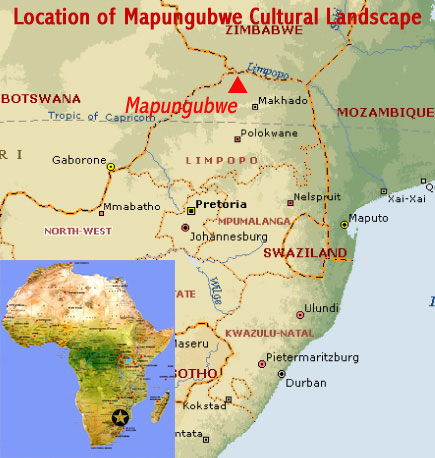 Map showing the location of Mapungubwe Cultural Landscape UNESCO world heritage site (South Africa)