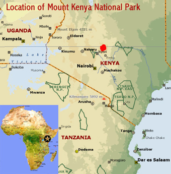 Map showing the location of the Mount Kenya National Park/Natural Forest world heritage site