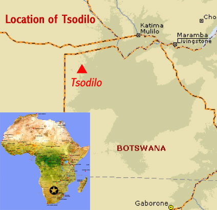 Map showing the location of Tsodilo world heritage site in Botwana