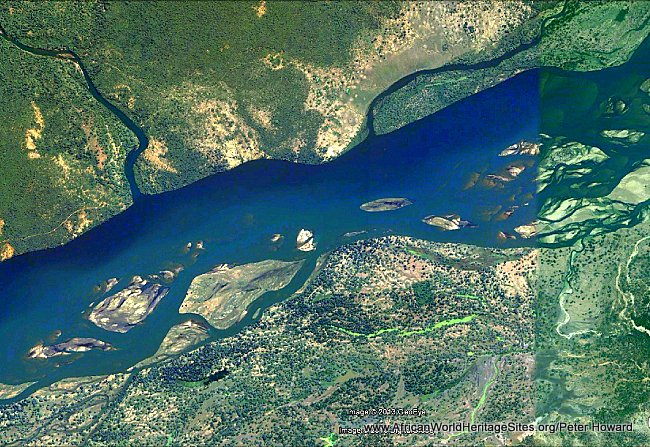 Google Earth satelite image of the middle Zambezi River in Mana Pools National Park