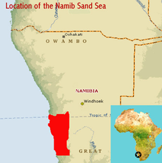 Map showing the location of the Namib Sand Sea World Heritage Site (part of the Namib-Naukluft Park (Namibia)