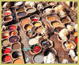 View of the leather tanneries, one of the ancient crafts still practised at the Medina of Fez UNESCO world heritage site, Morocco