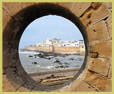 View of the coastal defenses and fortifications of the Skala de la Ville at the Medina of Essaouira (formerly Mogador) UNESCO world heritage site (Morocco)