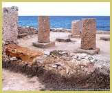 Ruins of one of the most prestigious homes, overlooking the sea on Rue de l’Apotropaion, in the Punic Town of Kerkuane UNESCO world heritage site, Tunisia