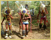 Masked dancers at an initiation ceremony, an example of the intangible heritage at Bassari Country world heritage site (Senegal)