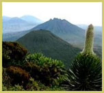 View of the volcanoes in Virunga National Park (Congo), one of the UNESCO natural world heritage sites in Africa’s Great Rift Valley