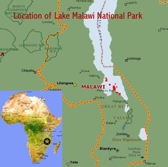 Map showing the location of Lake Malawi National Park world heritage site in Malawi