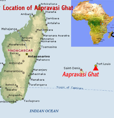 Map showing the location of the Aapravasi Ghat UNESCO world heritage site (Mauritius)