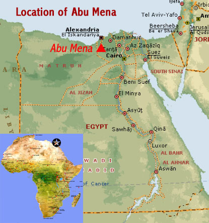 Map showing the location of Abu Mena UNESCO world heritage Site In Danger (near Alexandria, Egypt)