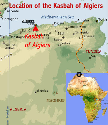 Map showing the location of the Kasbah of Algiers UNESCO world heritage site, Algeria (North Africa)