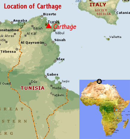 Map showing the location of Carthage