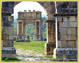 The Arch of Caracalla viewed from across the Forum of the ancient Roman town of Djemila (formerly Cuicul) , a UNESCO world heritage site near Setif, Algeria