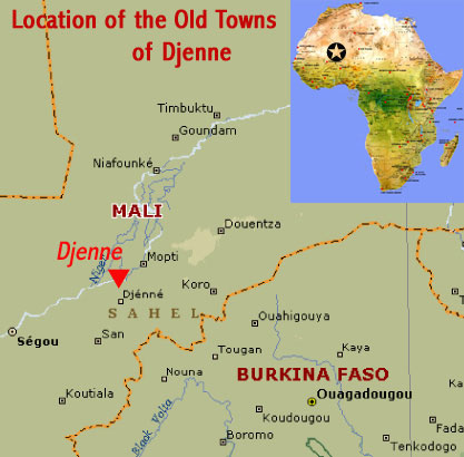 Map showing the location of the Old Towns of Djenne UNESCO world heritage site (Mali)