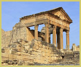 The remarkably intact Roman Capitol building at Dougga/Thugga UNESCO world heritage site, Tunisia