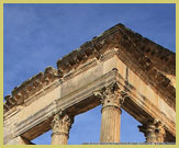 Detail of stonework on the remarkably intact Roman Capitol building at Dougga/Thugga UNESCO world heritage site, Tunisia