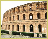 Exterior view of the magnificent Amphitheatre of El Jem, a UNESCO world heritage site, at the frontier of the Roman Empire in Tunisia (north Africa)