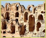 Seating area of the magnificent Amphitheatre of El Jem, a UNESCO world heritage site, at the frontier of the Roman Empire near Sousse in Tunisia (north Africa)