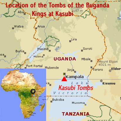 Map showing the location of the Tombs of the Buganda Kings of Kasubi UNESCO world heritage site (Uganda)