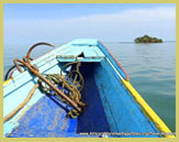 Boat approaching Kunta Kinteh Island across the Gambia River (a UNESCO world heritage site, Gambia)