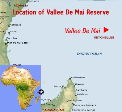 Map showing the Locaton Of Vallee De Mai Reserve - Seychelles