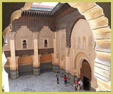 View of the central courtyard of the Ben Youssef Medersa in the Medina of Marrakech UNESCO world heritage site, Morocco