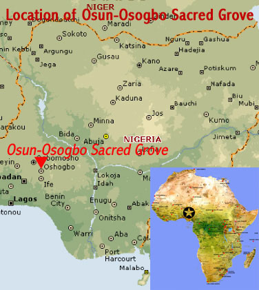 Map showing the location of Osun-Osogbo Sacred Grove UNESCO world heritage site (Nigeria)