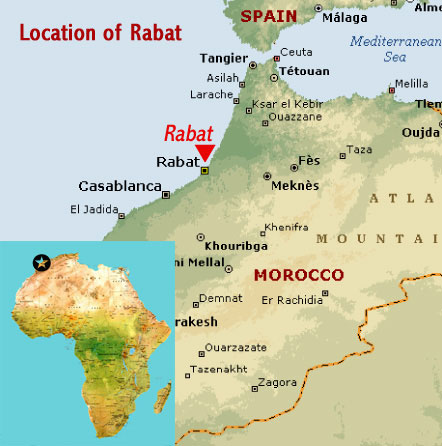 Map showing the location of Rabat UNESCO world heritage site, Morocco