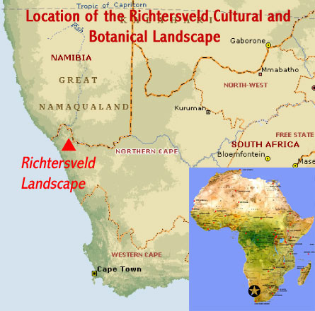 Map showing the location of the Richtersveld Cultural and Botanical Landscape UNESCO world heritage site (South Africa)