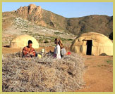 Traditional dome-shaped collapsible homes are used by the Nama people in the Richtersveld Cultural and Botanical Landscape UNESCO world heritage site (South Africa)