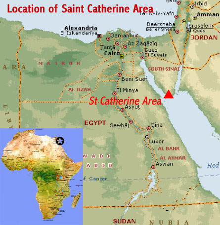 Map showing the location of Saint Catherine Area UNESCO world heritage site, on the Sinai Peninsula (Egypt)