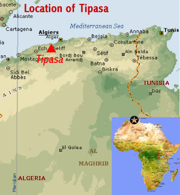 Map showing the location of the Roman ruins of Tipaza UNESCO world heritage site, Algeria