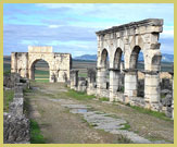 The ancient main street, Decamus Maximus at the Archaeological Site of Volubilis (UNESCO world heritage site) a commercial town at the frontier of the Roman Empire in Morocco (north Africa)