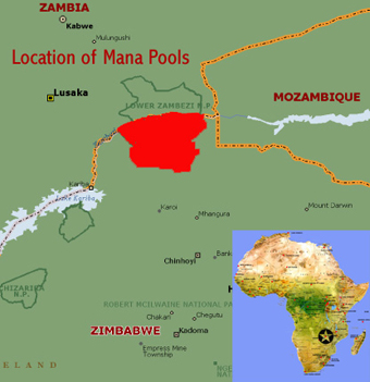 Map showing the location of the Mana Pools National Park, Sapi and Chewere Safari Areas world heritage site, Zimbabwe